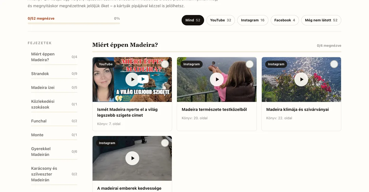 A könyv QR-videói egy helyen — képernyőkép az Olvasói sarokból